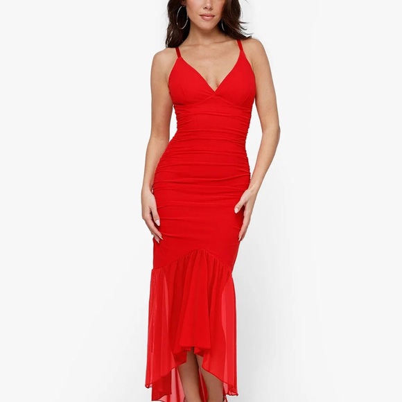 Popilush Shapewear Bluetag Cooling Ruched Mesh Bodycon Maxi Dress Medium RED - Picture 1 of 8